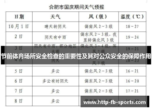节前体育场所安全检查的重要性及其对公众安全的保障作用