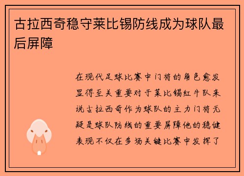 古拉西奇稳守莱比锡防线成为球队最后屏障